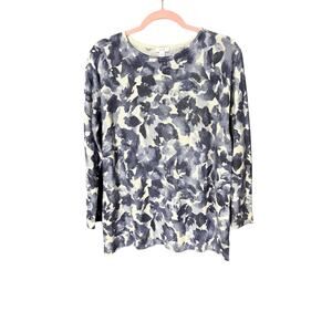 J. Jill Pure Jill Blue Floral Camo Sweater Cotton Blend Lagenlook Oversized Sm